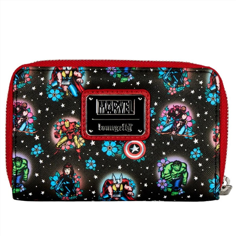 Loungefly Marvel Comics - Avengers Floral Tattoo Zip Purse