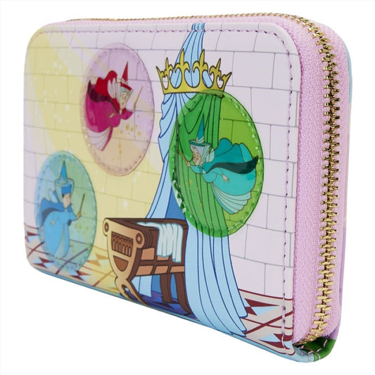 Loungefly Sleeping Beauty - Castle Three Good Fairies Stained Glass Zip Around Wallet